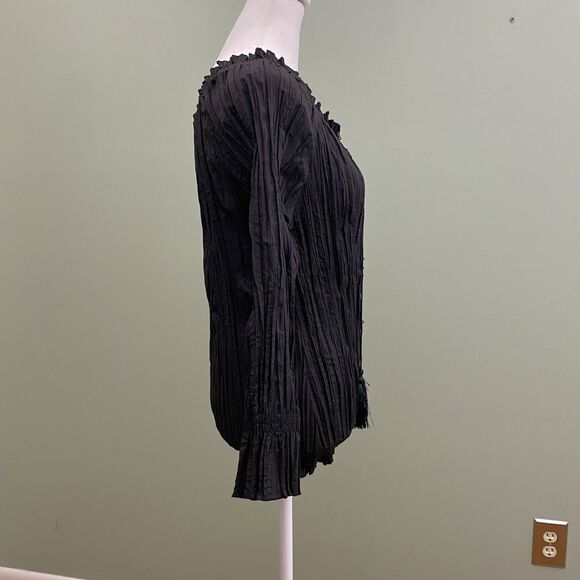 Harve Benard Crinkle Blouse Small Black Tassel Top Witchy Boho Whimsigoth - Picture 5 of 13